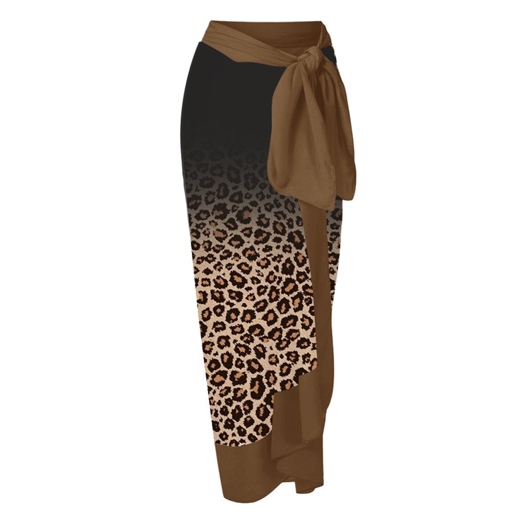 Leopard Gradient Print Single Piece Swimsuit & Micro Monokini Wrap