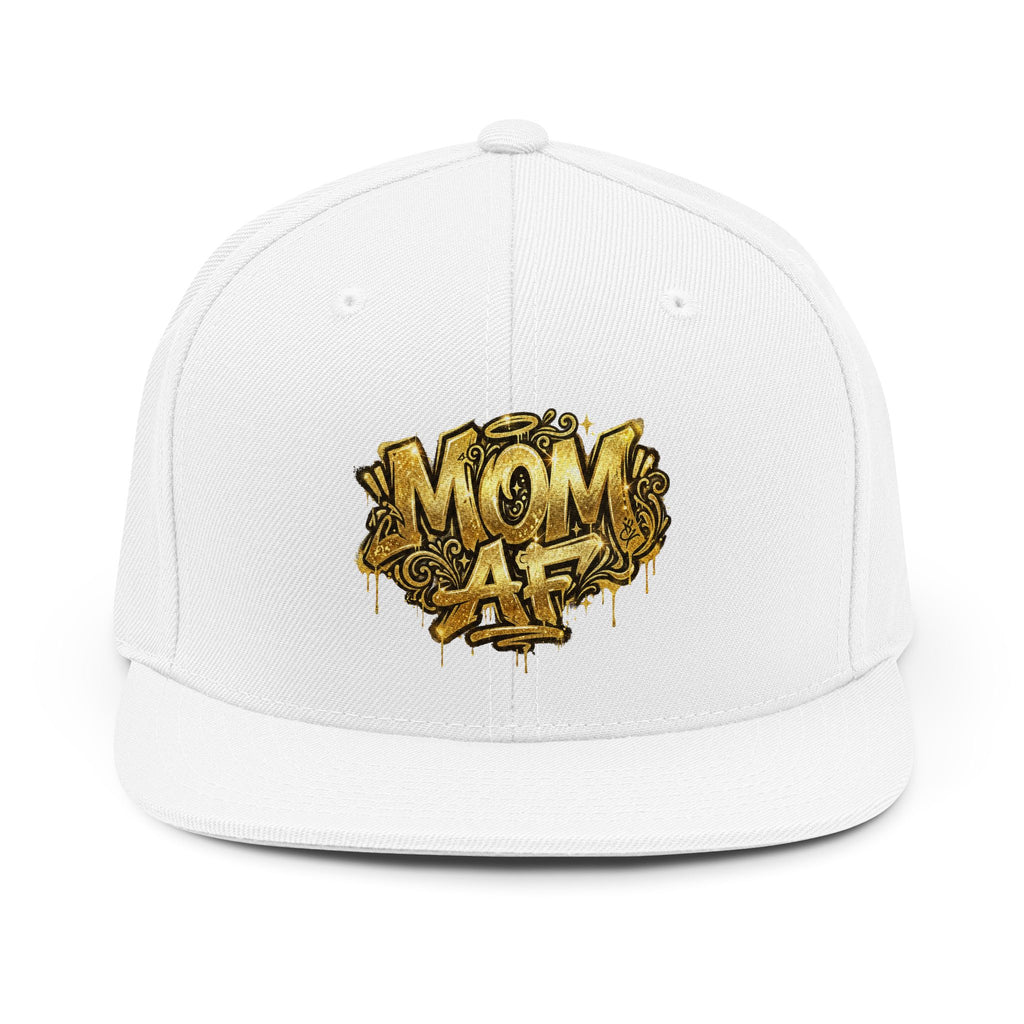 Mom AF Snapback Hat — Gold Graffiti Embroidered Cap for Cool Moms