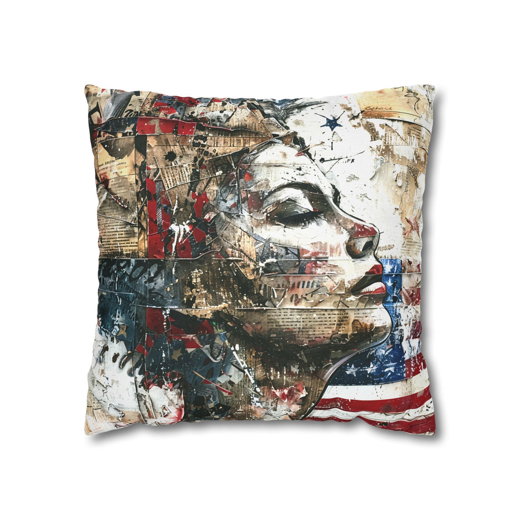 Abstract Patriotic Face Pillowcase — Artistic American Flag Decorative Pillow