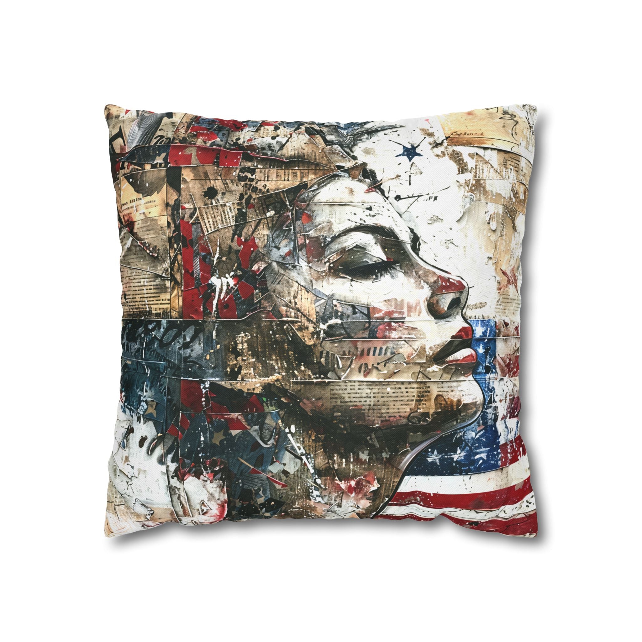 Abstract Patriotic Face Pillowcase — Artistic American Flag Decorative Pillow