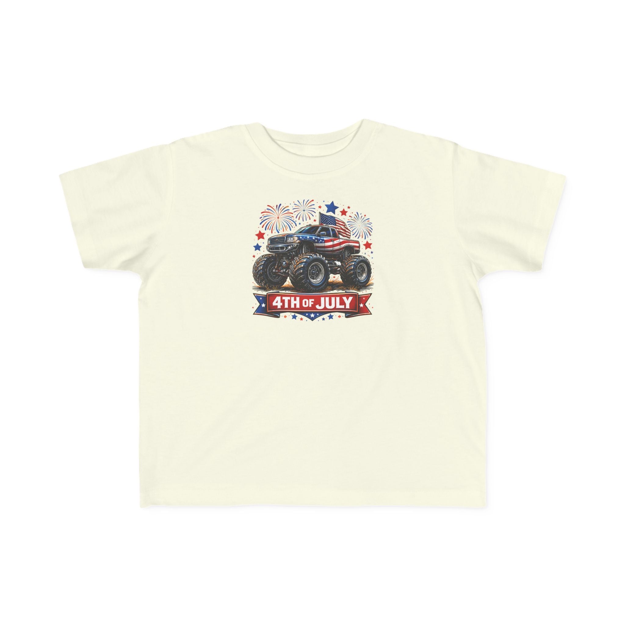 4th of July Monster Truck Toddler Tee — Patriotic Fireworks Kids Shirt