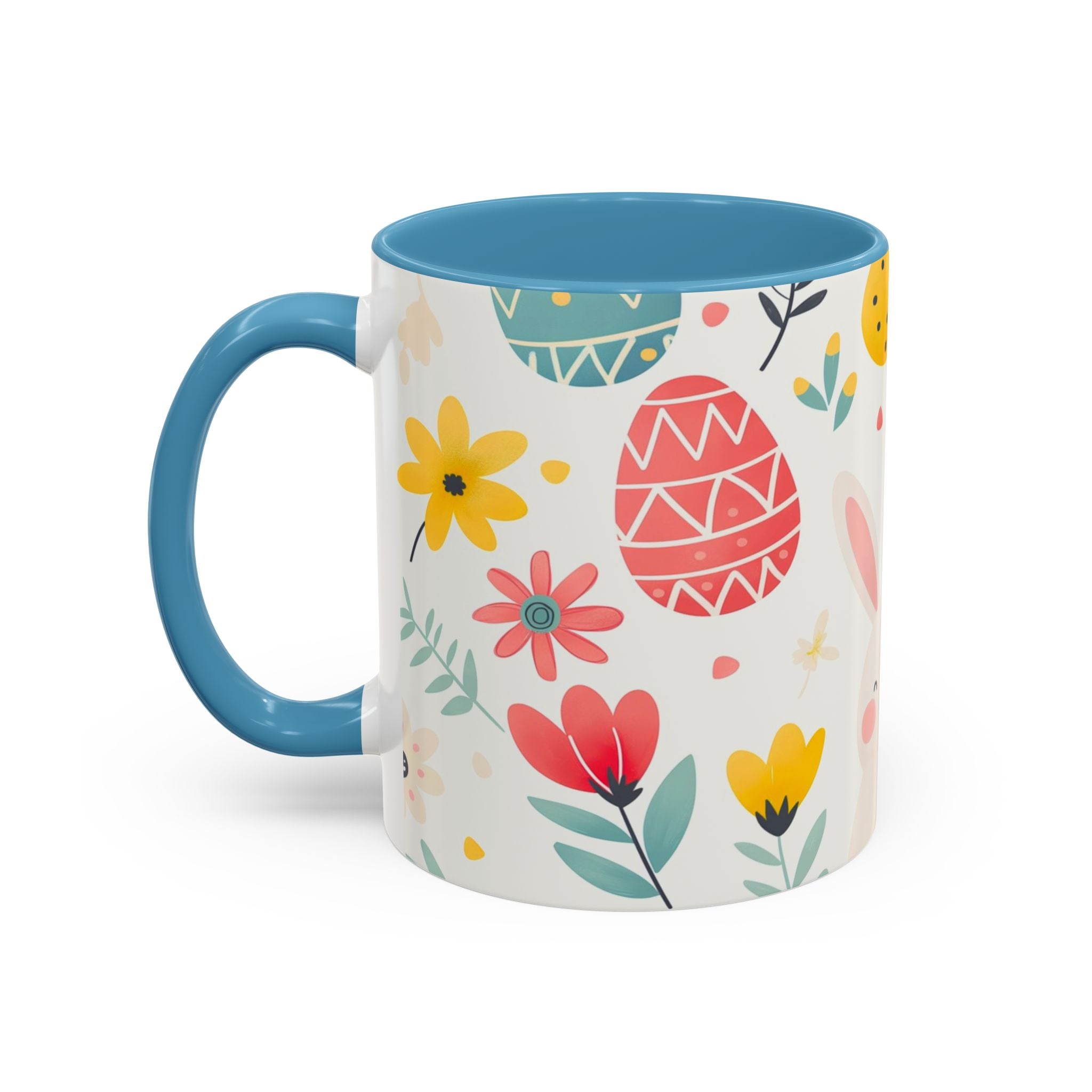 Easter Bunny Floral Accent Coffee Mug – Cute Pastel Eggs & Spring Flowers (11oz)