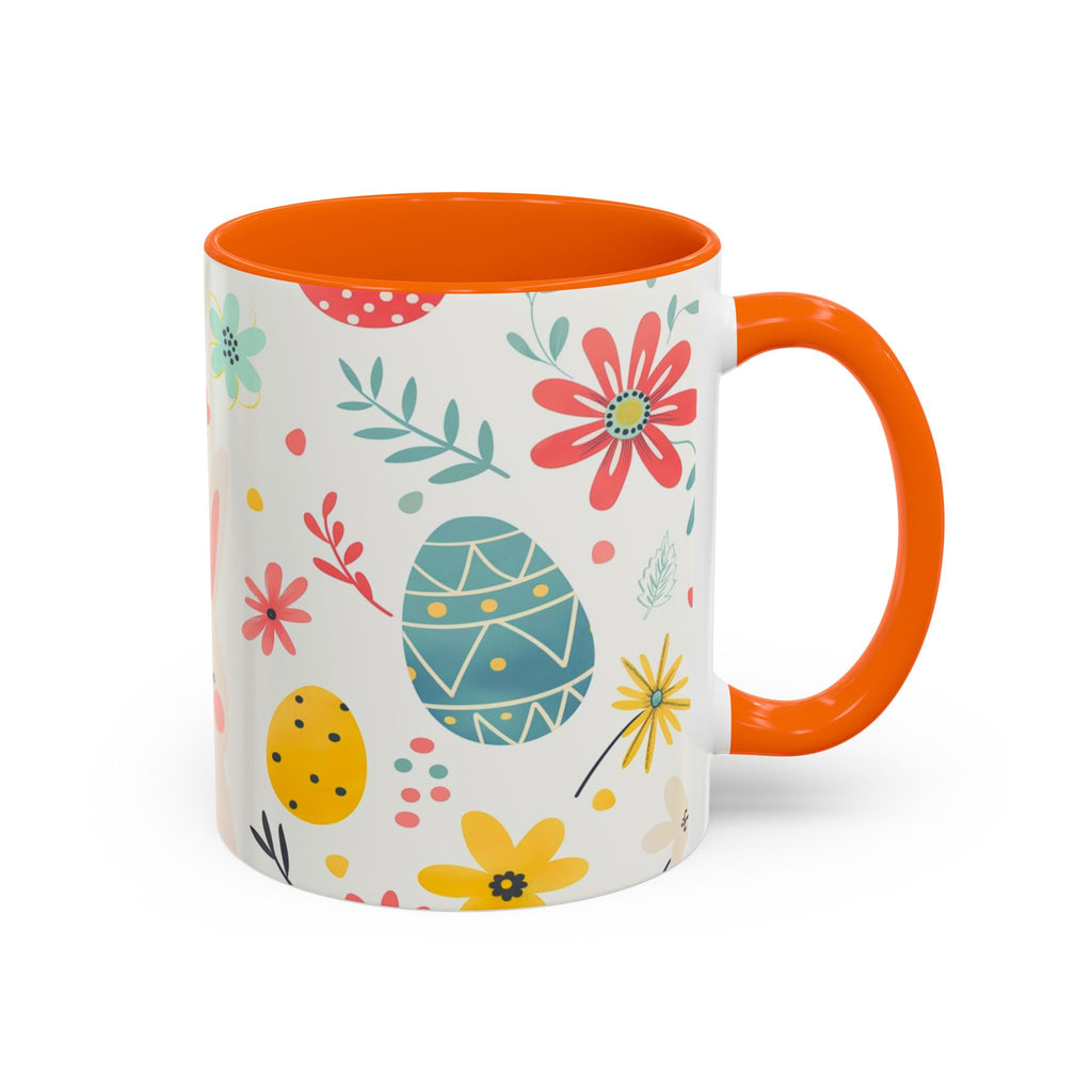 Easter Bunny Floral Accent Coffee Mug – Cute Pastel Eggs & Spring Flowers (11oz)