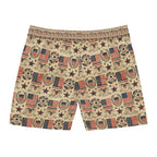 Patriotic Vintage Flag Swim Trunks — Men's Mid-Length American Beach Shorts