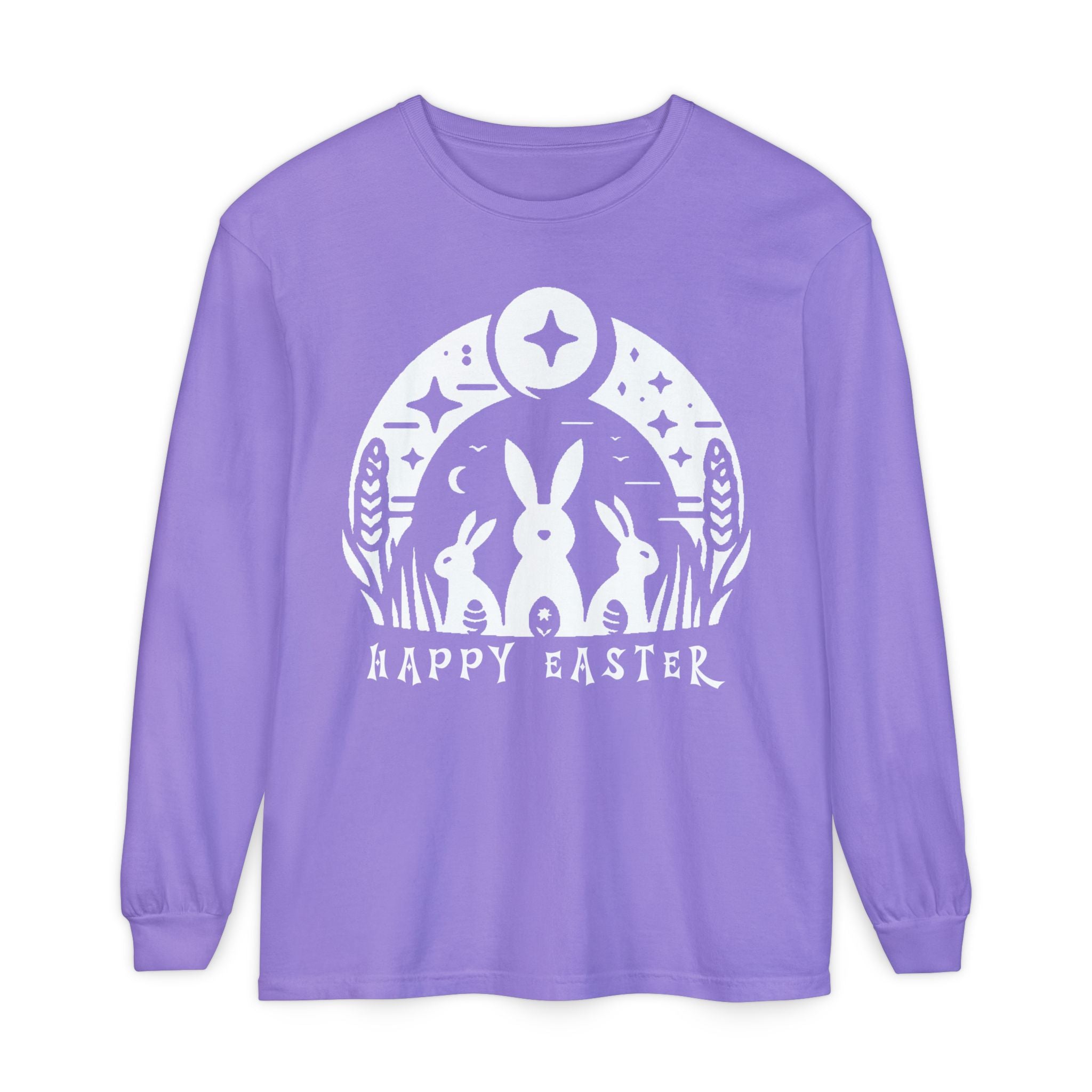 Unisex Happy Easter Rabbits & Stars Long Sleeve T-Shirt