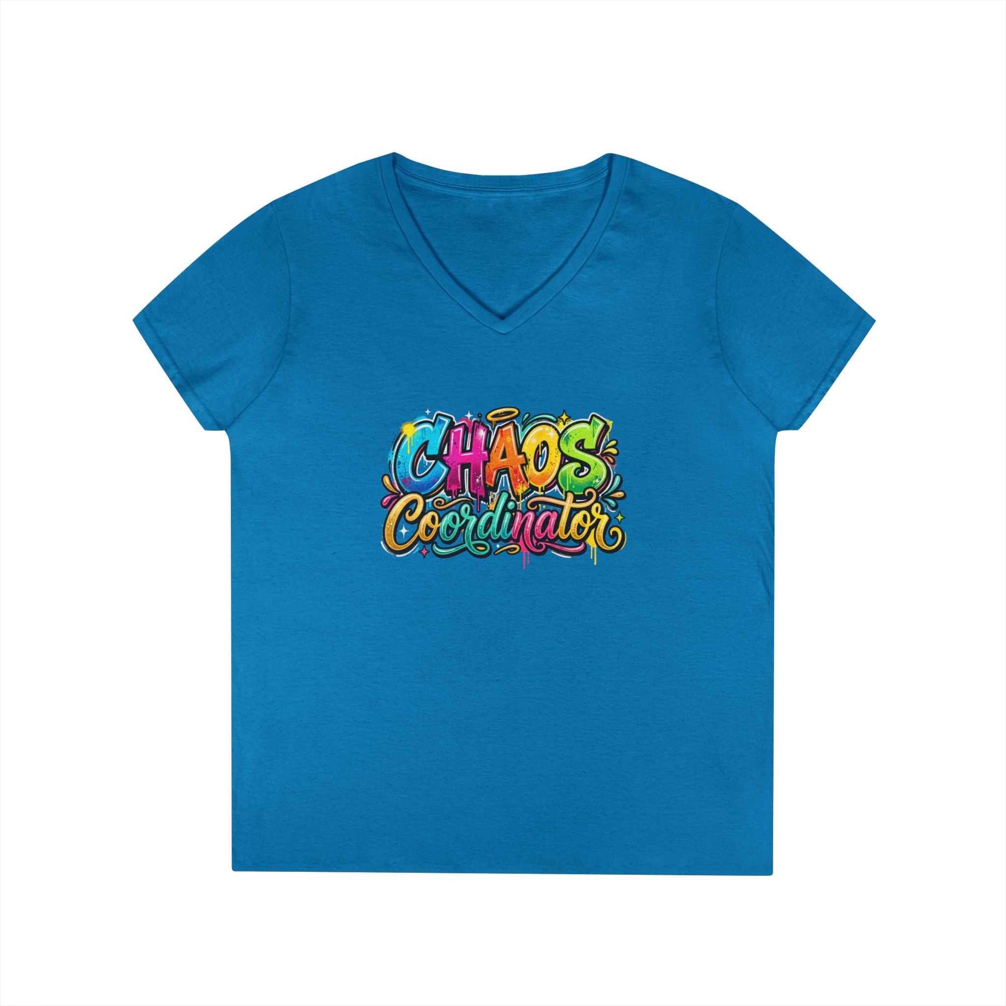 Chaos Coordinator V-Neck T-Shirt — Colorful Graphic Tee for Moms & Teachers
