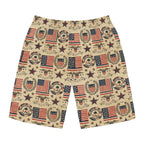 Patriotic Vintage Flag Men's Board Shorts — American Stars & Stripes Swim Trunks