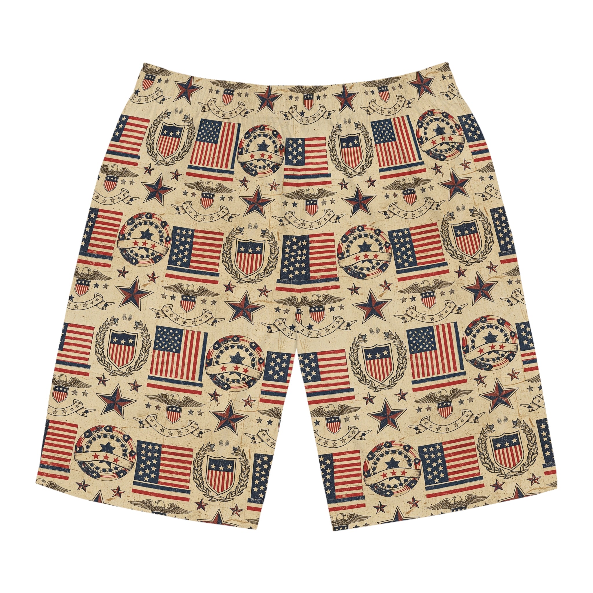 Patriotic Vintage Flag Men's Board Shorts — American Stars & Stripes Swim Trunks