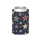 Patriotic Star Can Cooler – Vintage Red White Blue Beverage Koozie
