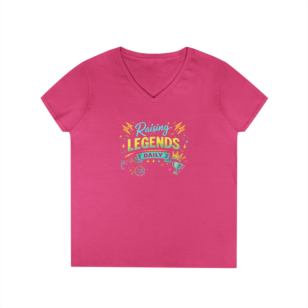Ladies' V-Neck T-Shirt — “Raising Legends Daily” Mom Graphic Tee