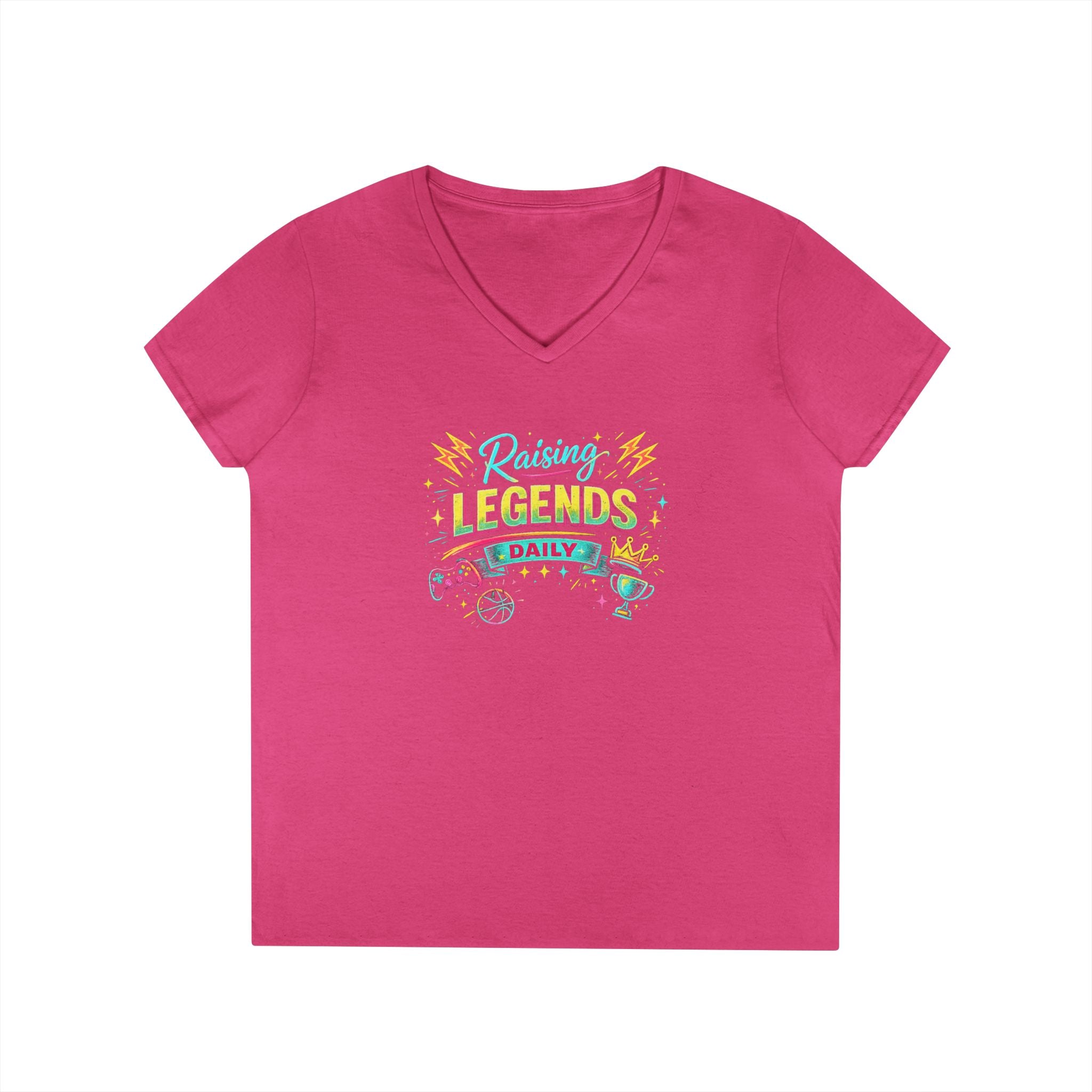 Ladies' V-Neck T-Shirt — “Raising Legends Daily” Mom Graphic Tee