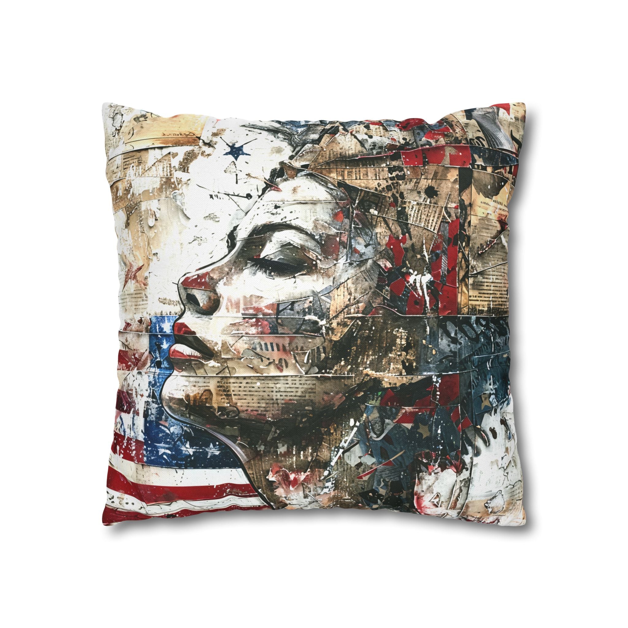 Abstract Patriotic Face Pillowcase — Artistic American Flag Decorative Pillow