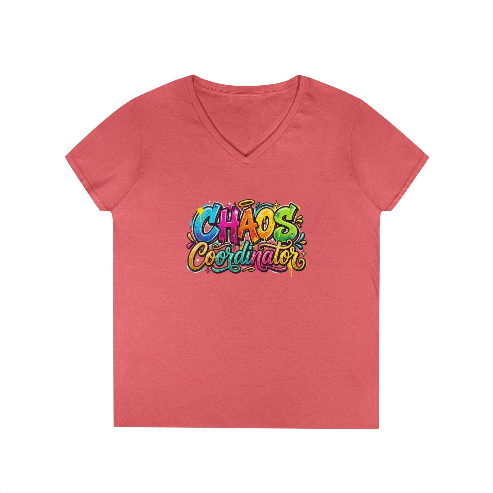 Chaos Coordinator V-Neck T-Shirt — Colorful Graphic Tee for Moms & Teachers