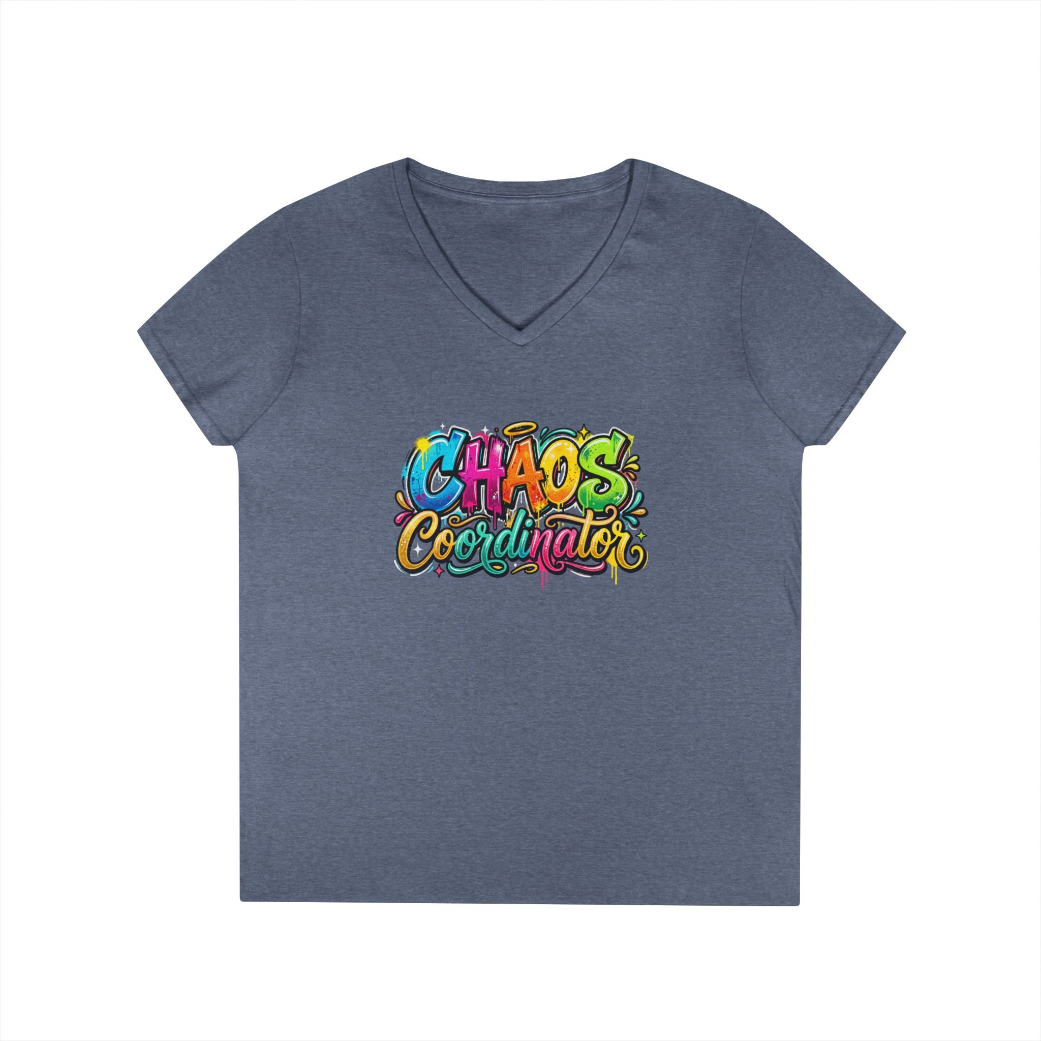 Chaos Coordinator V-Neck T-Shirt — Colorful Graphic Tee for Moms & Teachers