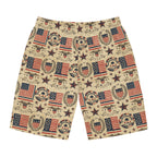 Patriotic Vintage Flag Men's Board Shorts — American Stars & Stripes Swim Trunks