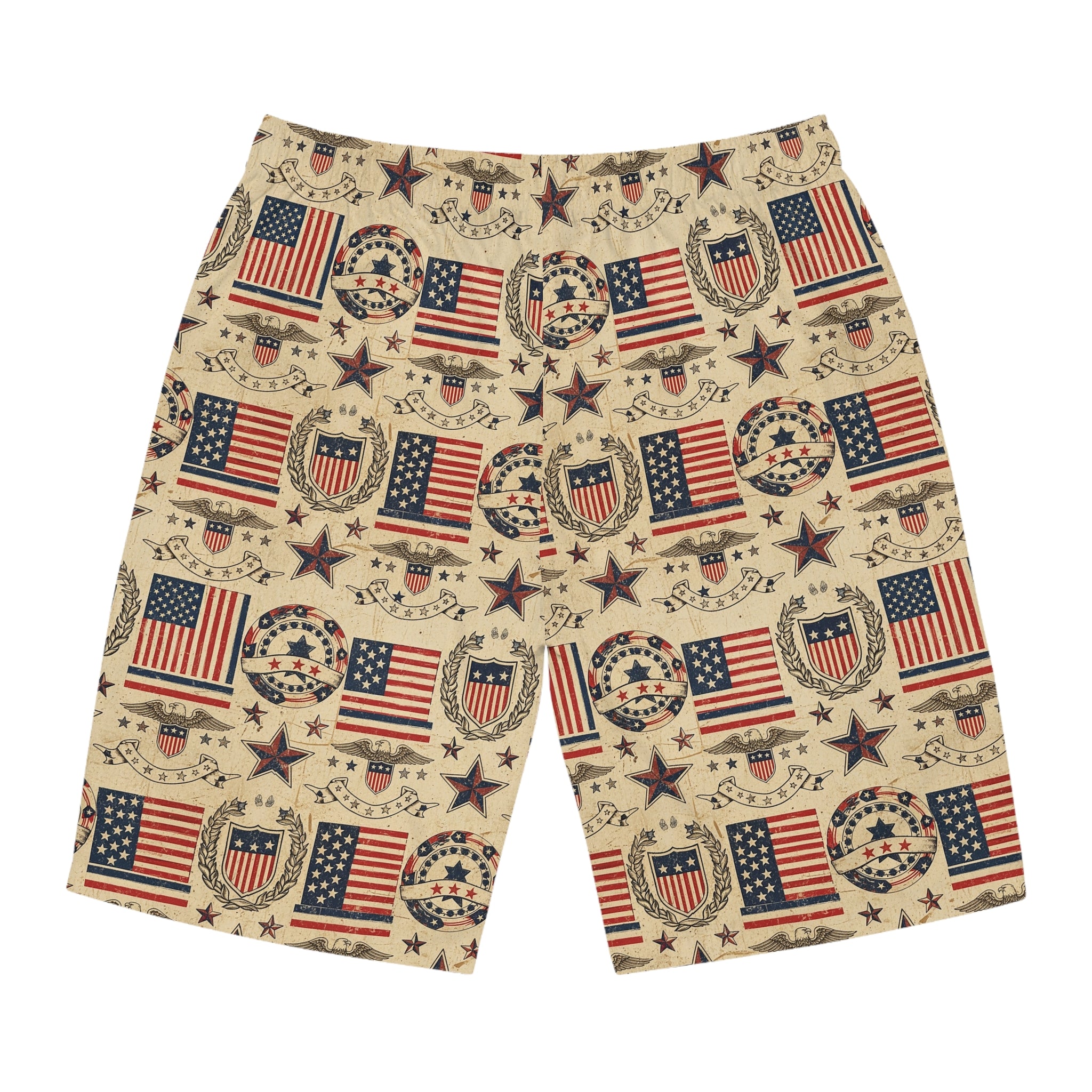 Patriotic Vintage Flag Men's Board Shorts — American Stars & Stripes Swim Trunks