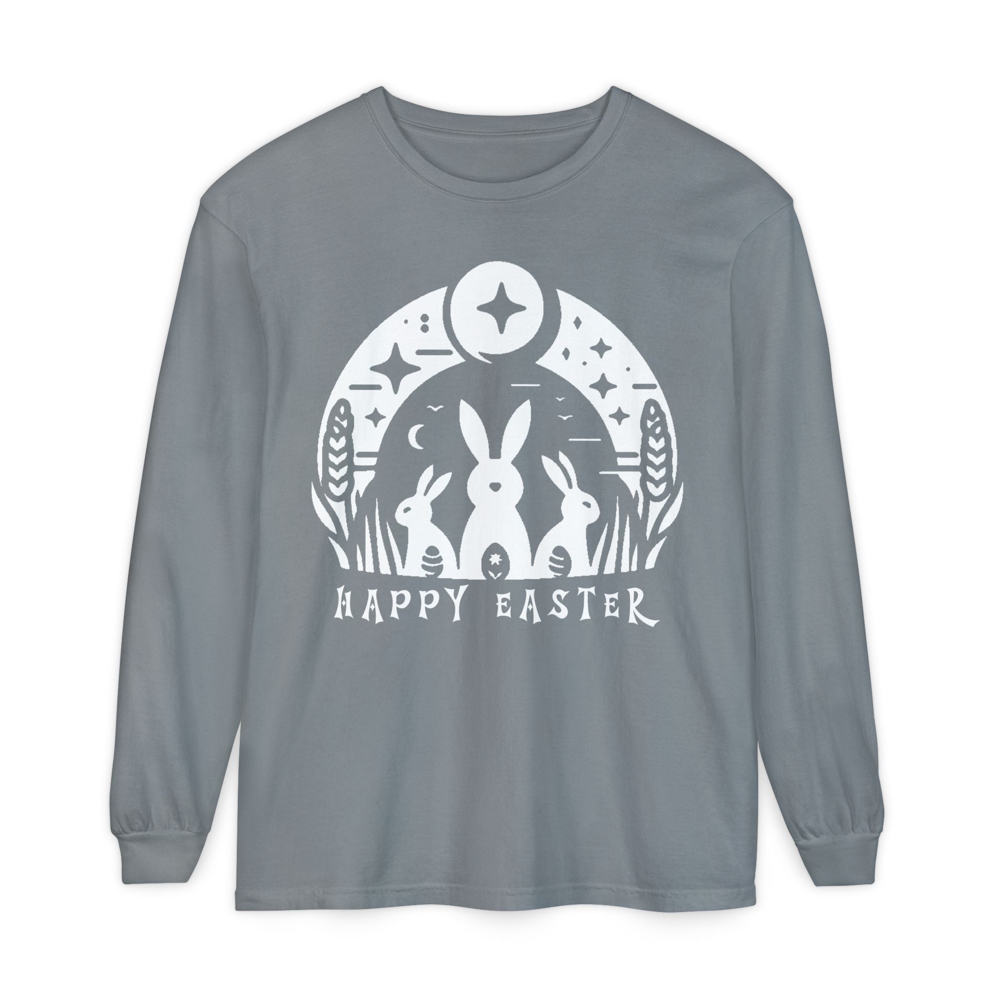 Unisex Happy Easter Rabbits & Stars Long Sleeve T-Shirt