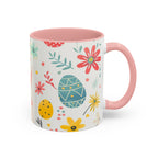 Easter Bunny Floral Accent Coffee Mug – Cute Pastel Eggs & Spring Flowers (11oz)