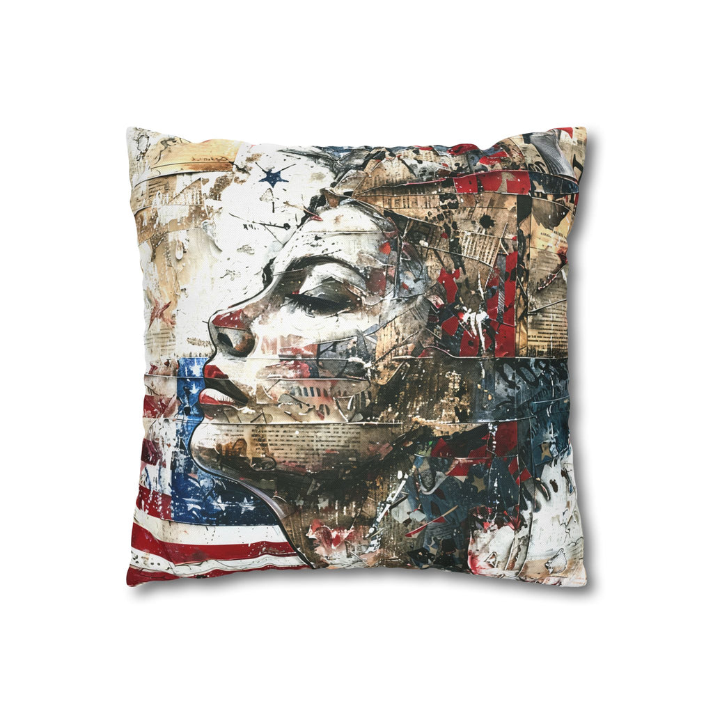 Abstract Patriotic Face Pillowcase — Artistic American Flag Decorative Pillow