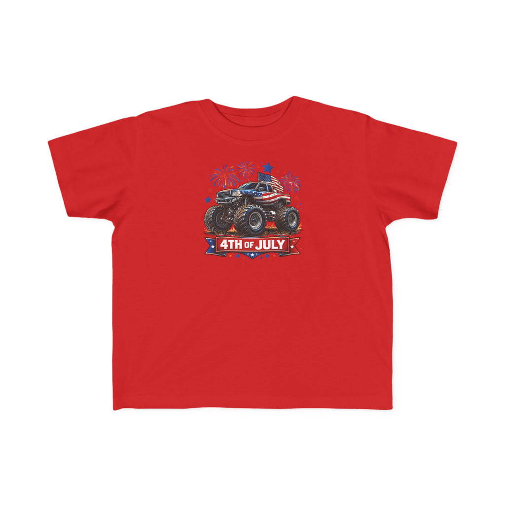 4th of July Monster Truck Toddler Tee — Patriotic Fireworks Kids Shirt