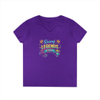 Ladies' V-Neck T-Shirt — “Raising Legends Daily” Mom Graphic Tee