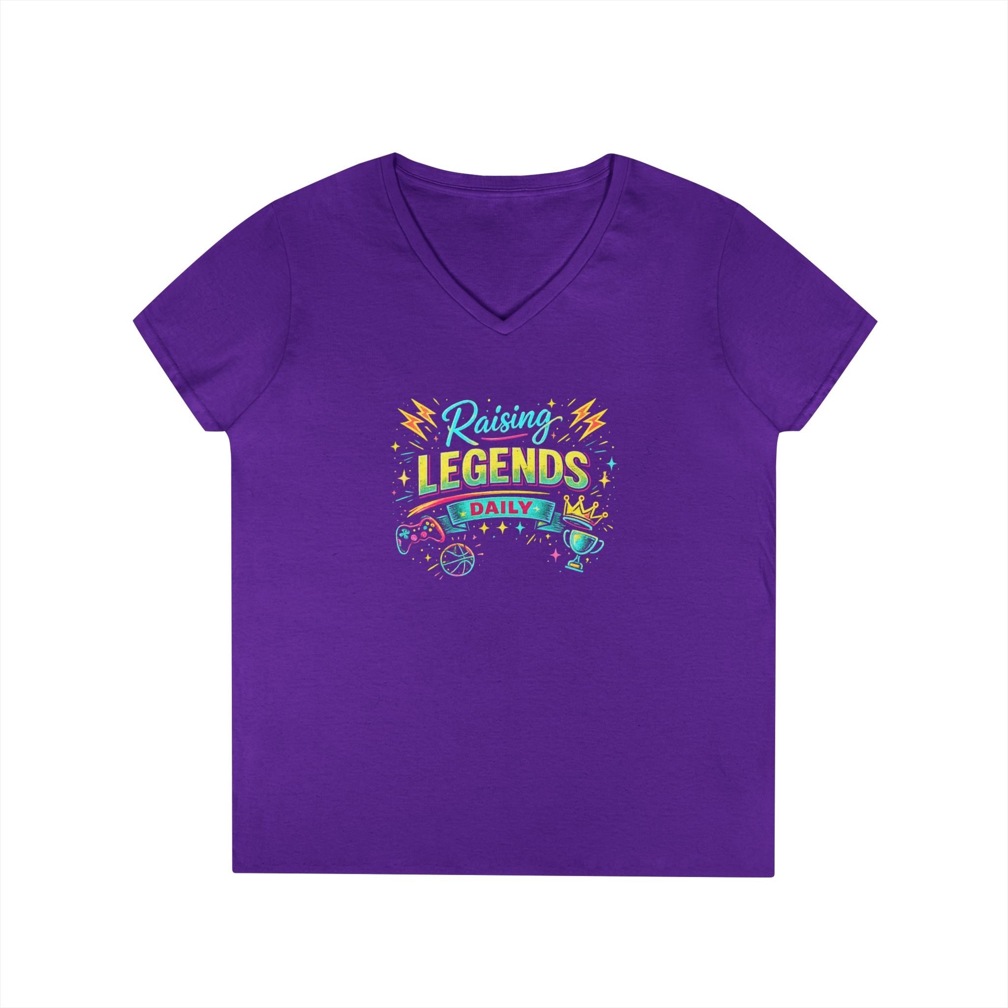 Ladies' V-Neck T-Shirt — “Raising Legends Daily” Mom Graphic Tee