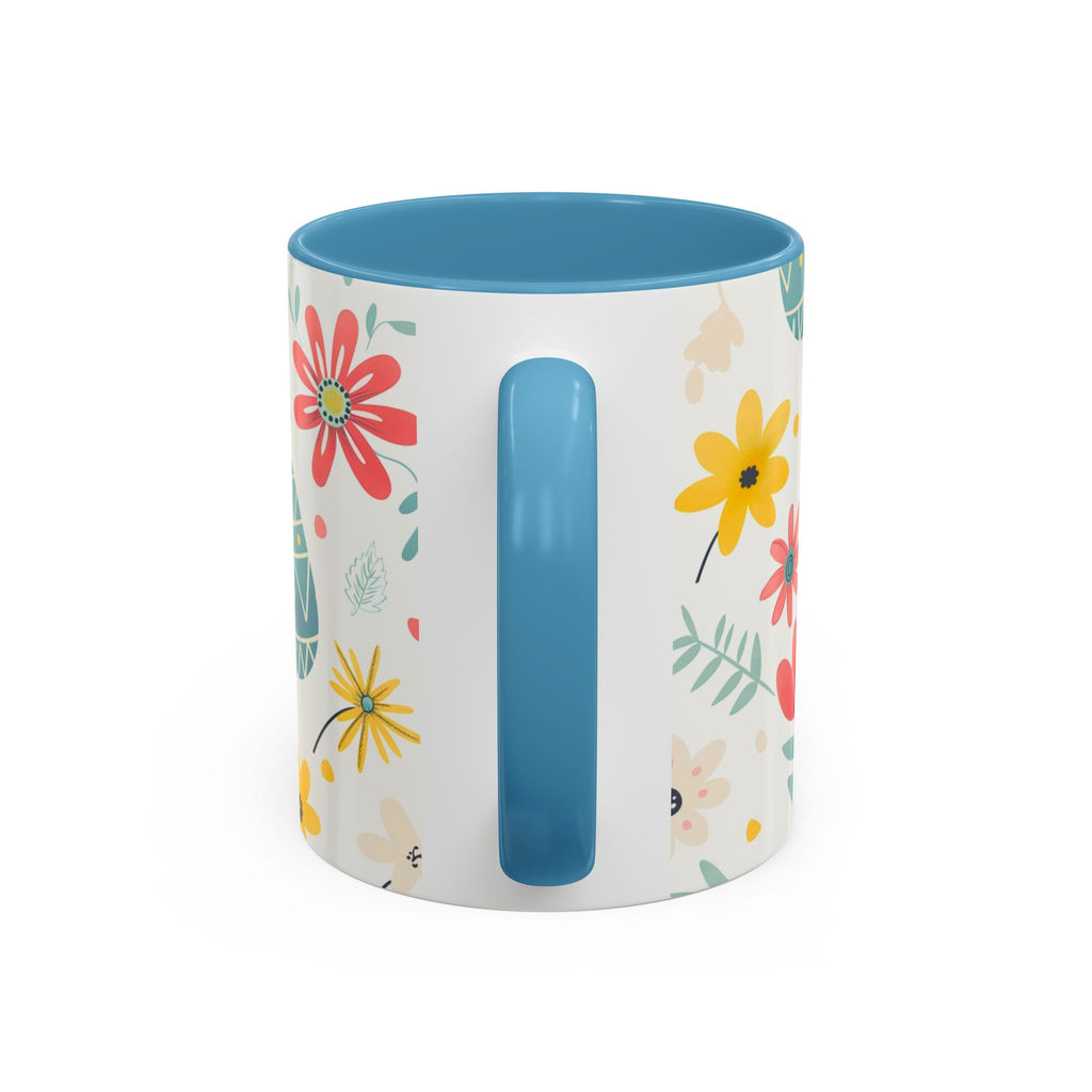 Easter Bunny Floral Accent Coffee Mug – Cute Pastel Eggs & Spring Flowers (11oz)