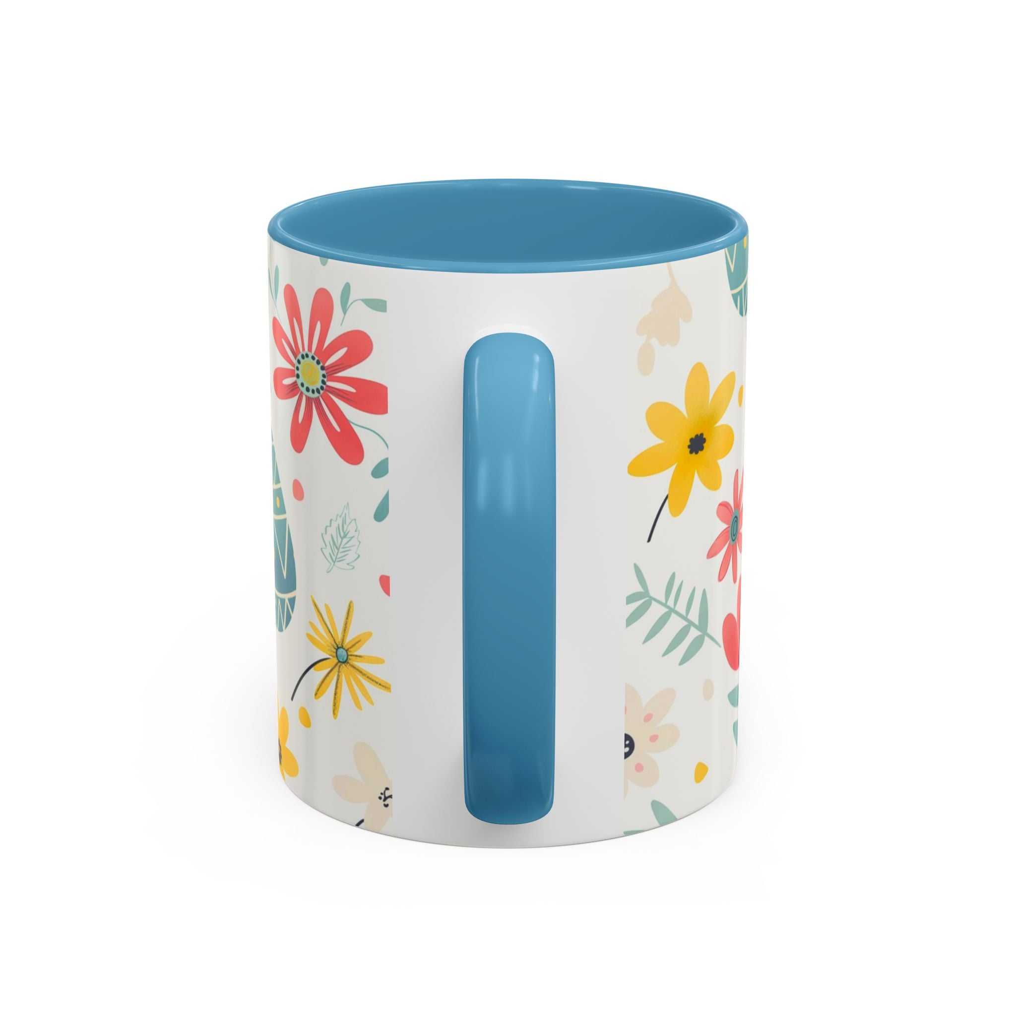 Easter Bunny Floral Accent Coffee Mug – Cute Pastel Eggs & Spring Flowers (11oz)