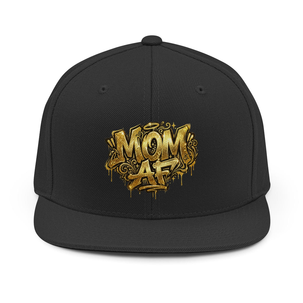 Mom AF Snapback Hat — Gold Graffiti Embroidered Cap for Cool Moms