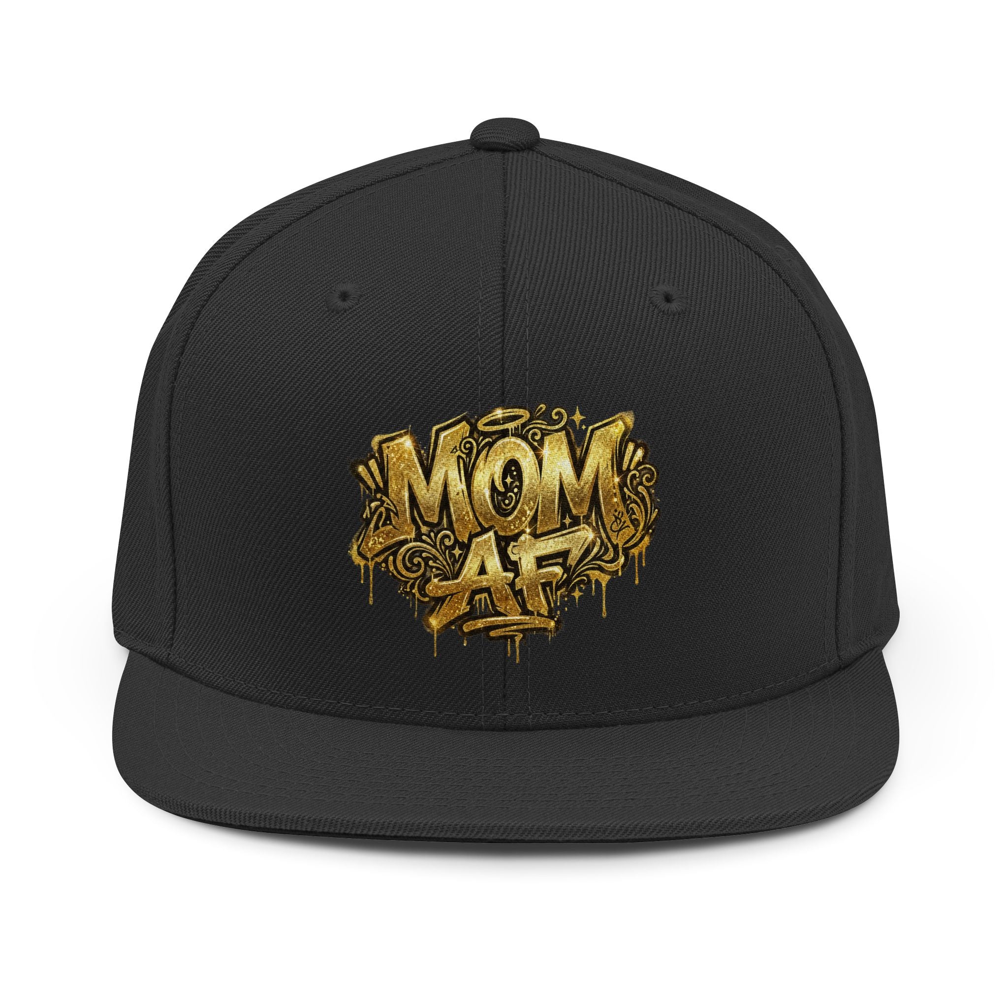 Mom AF Snapback Hat — Gold Graffiti Embroidered Cap for Cool Moms