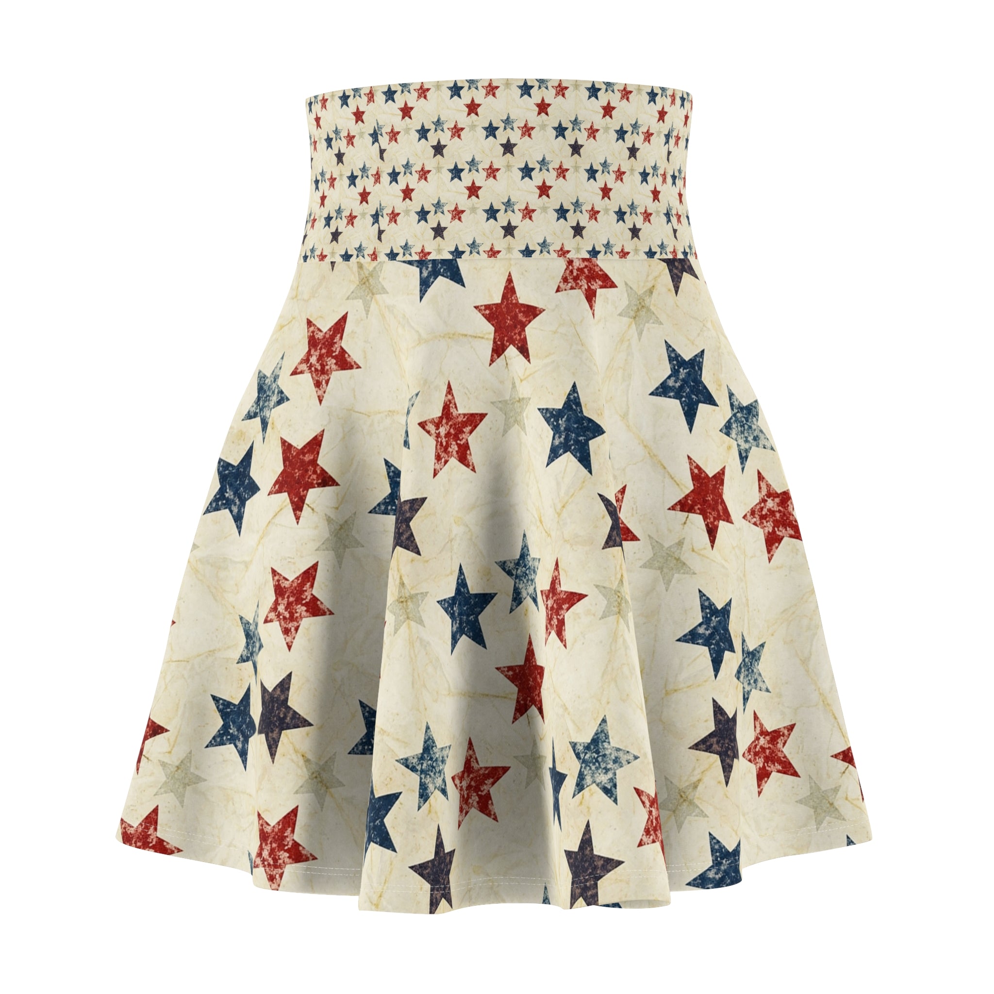 Patriotic Red White Blue Star Skater Skirt — 4th of July Vintage Flag Print