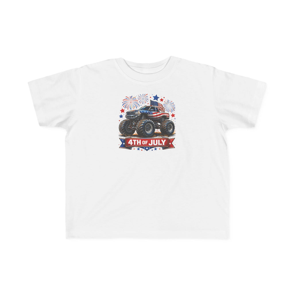 4th of July Monster Truck Toddler Tee — Patriotic Fireworks Kids Shirt