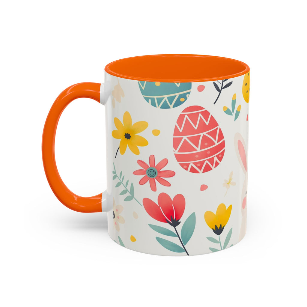 Easter Bunny Floral Accent Coffee Mug – Cute Pastel Eggs & Spring Flowers (11oz)