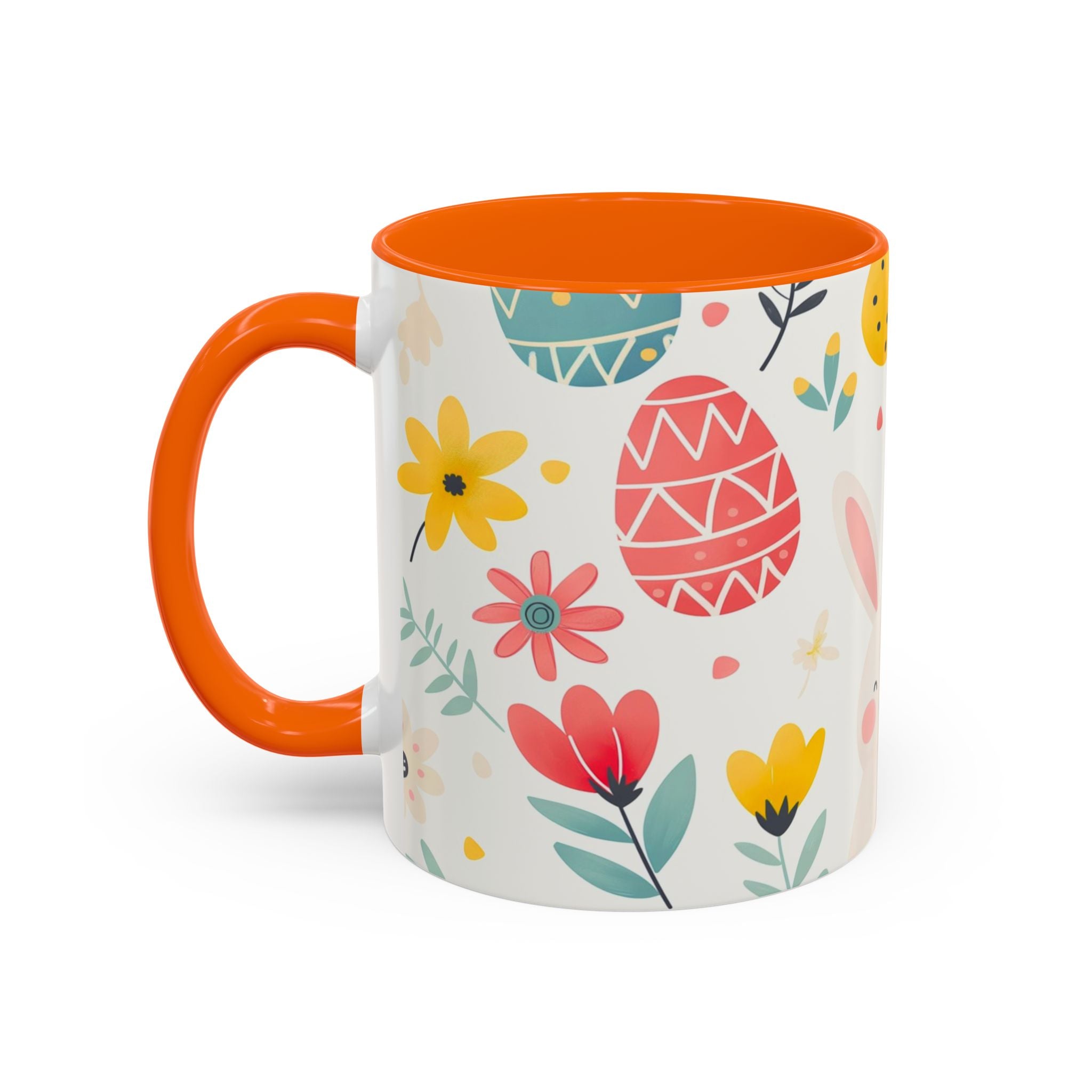 Easter Bunny Floral Accent Coffee Mug – Cute Pastel Eggs & Spring Flowers (11oz)