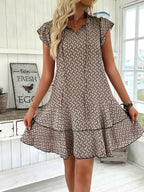 Full Size Ruffled Layered Printed Mini Dress Plus Size