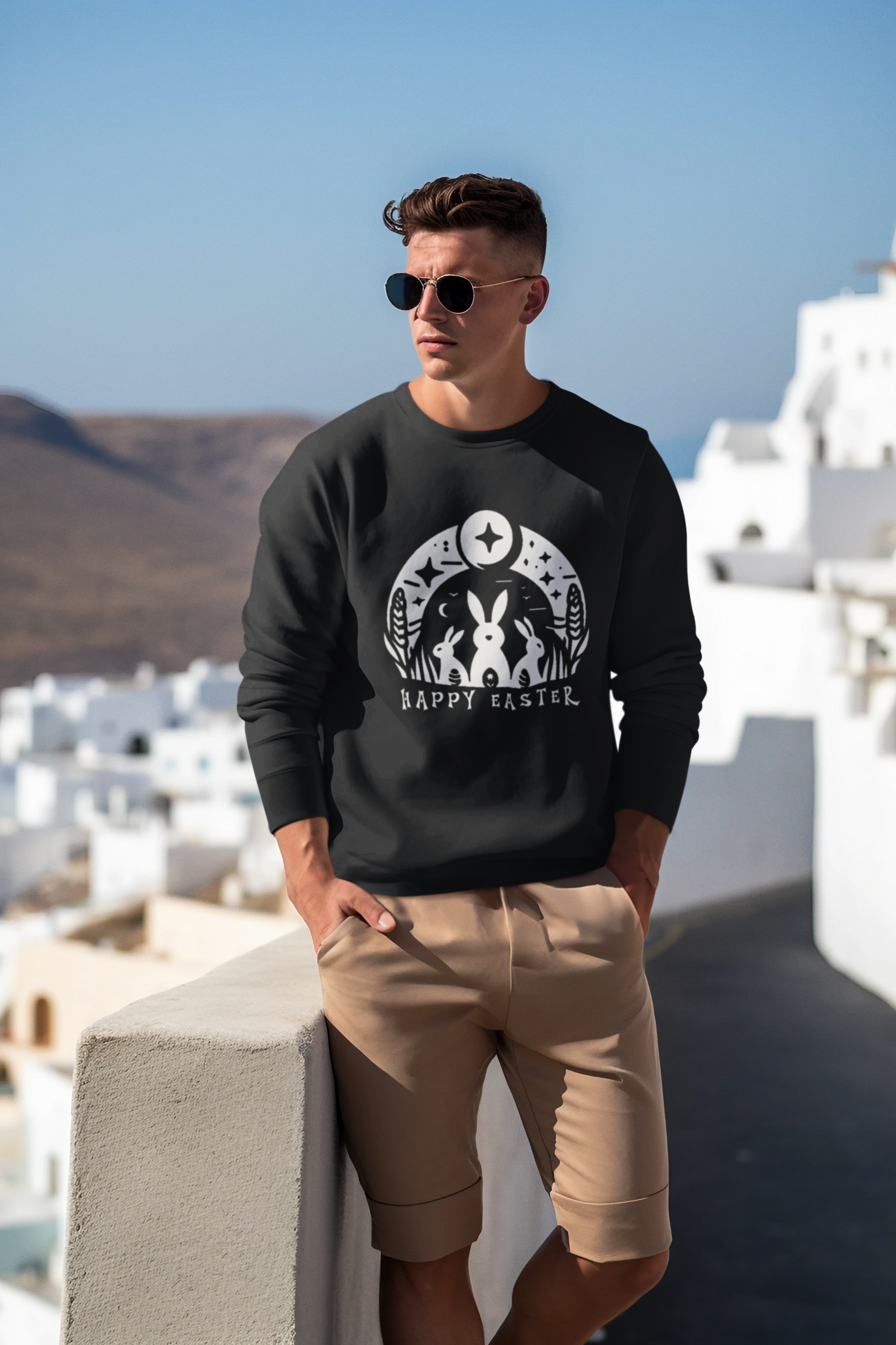 Unisex Happy Easter Rabbits & Stars Long Sleeve T-Shirt