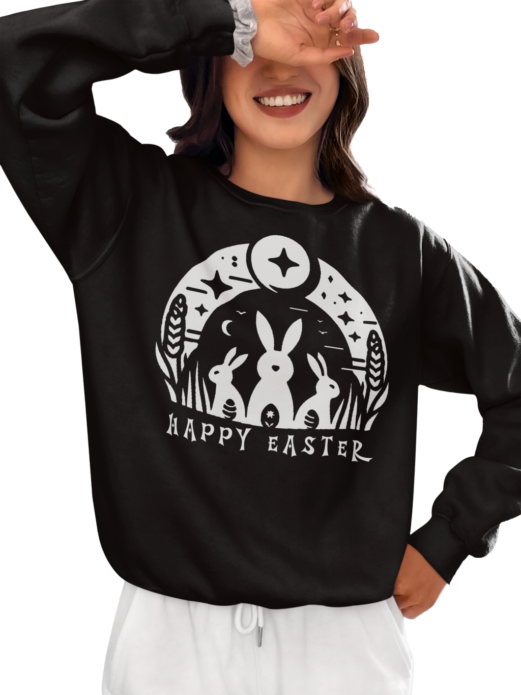Unisex Happy Easter Rabbits & Stars Long Sleeve T-Shirt