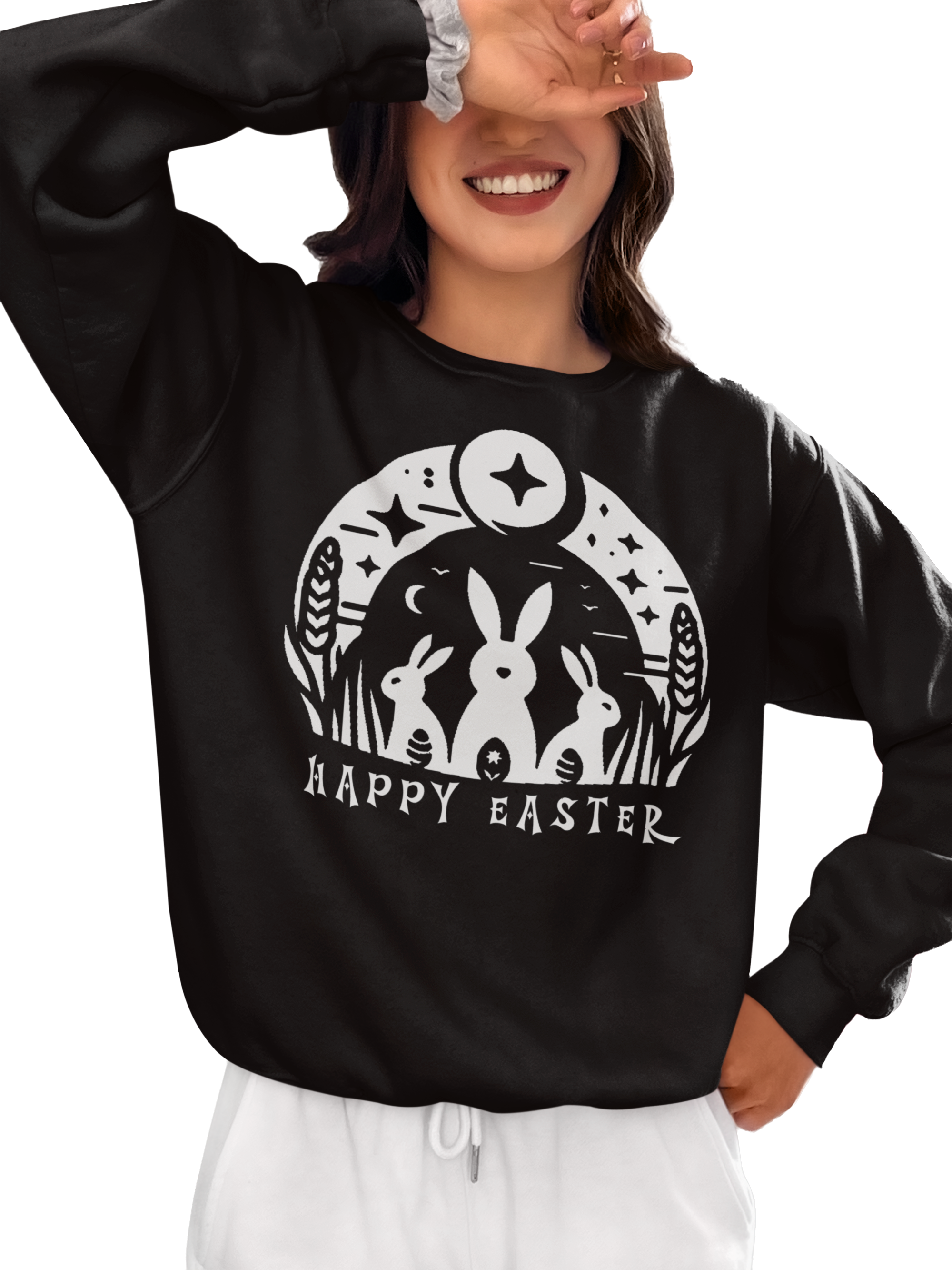 Unisex Happy Easter Rabbits & Stars Long Sleeve T-Shirt