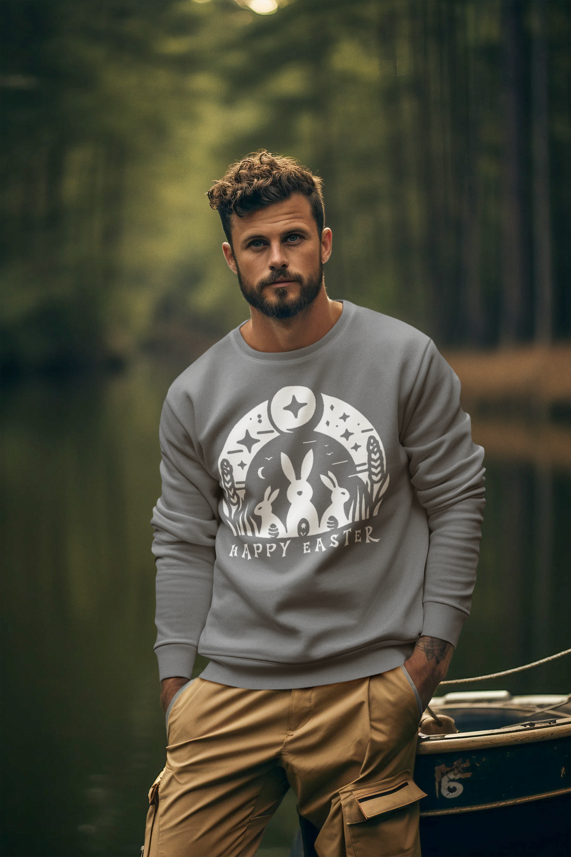 Unisex Happy Easter Rabbits & Stars Long Sleeve T-Shirt