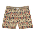 Patriotic Vintage Flag Swim Trunks — Men's Mid-Length American Beach Shorts
