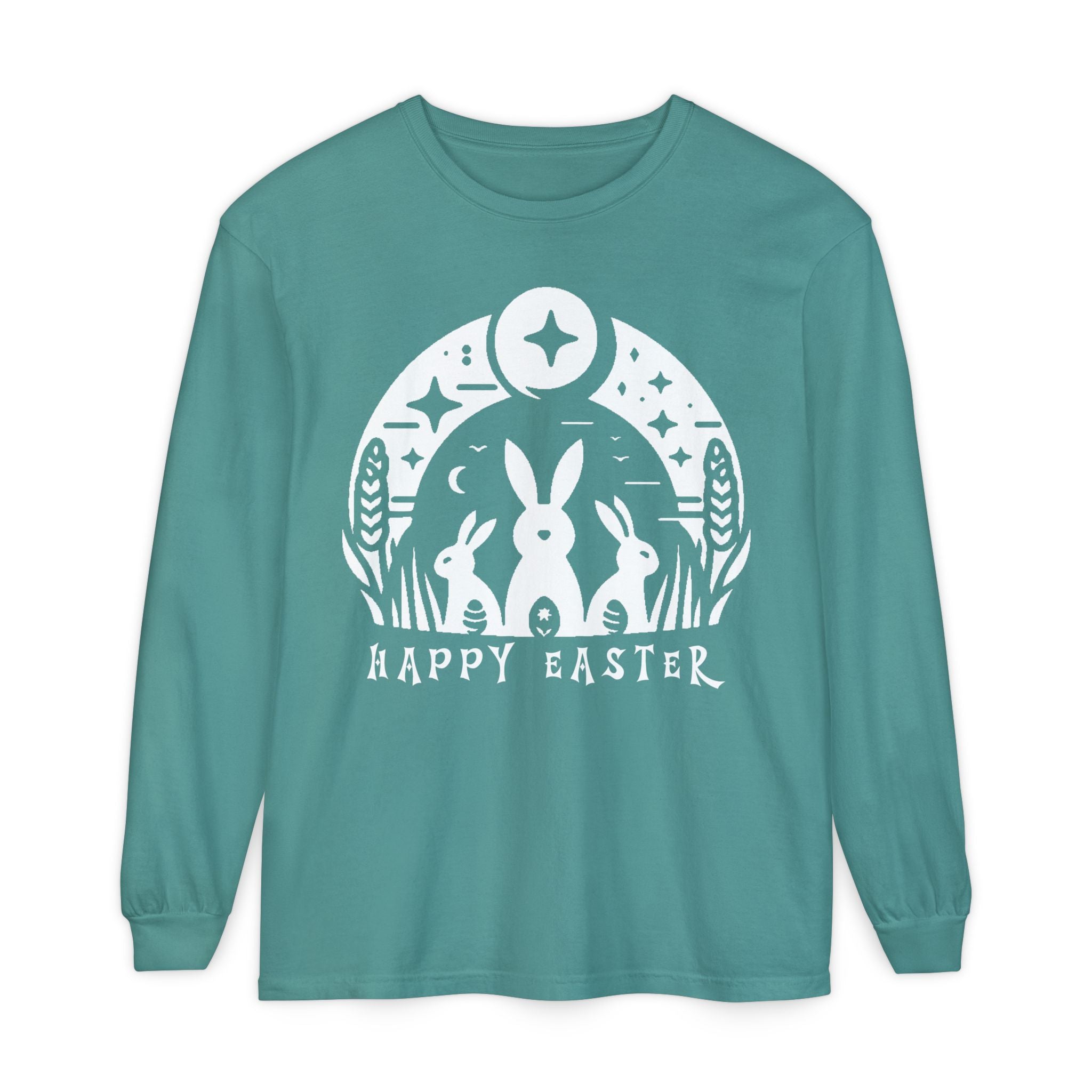 Unisex Happy Easter Rabbits & Stars Long Sleeve T-Shirt