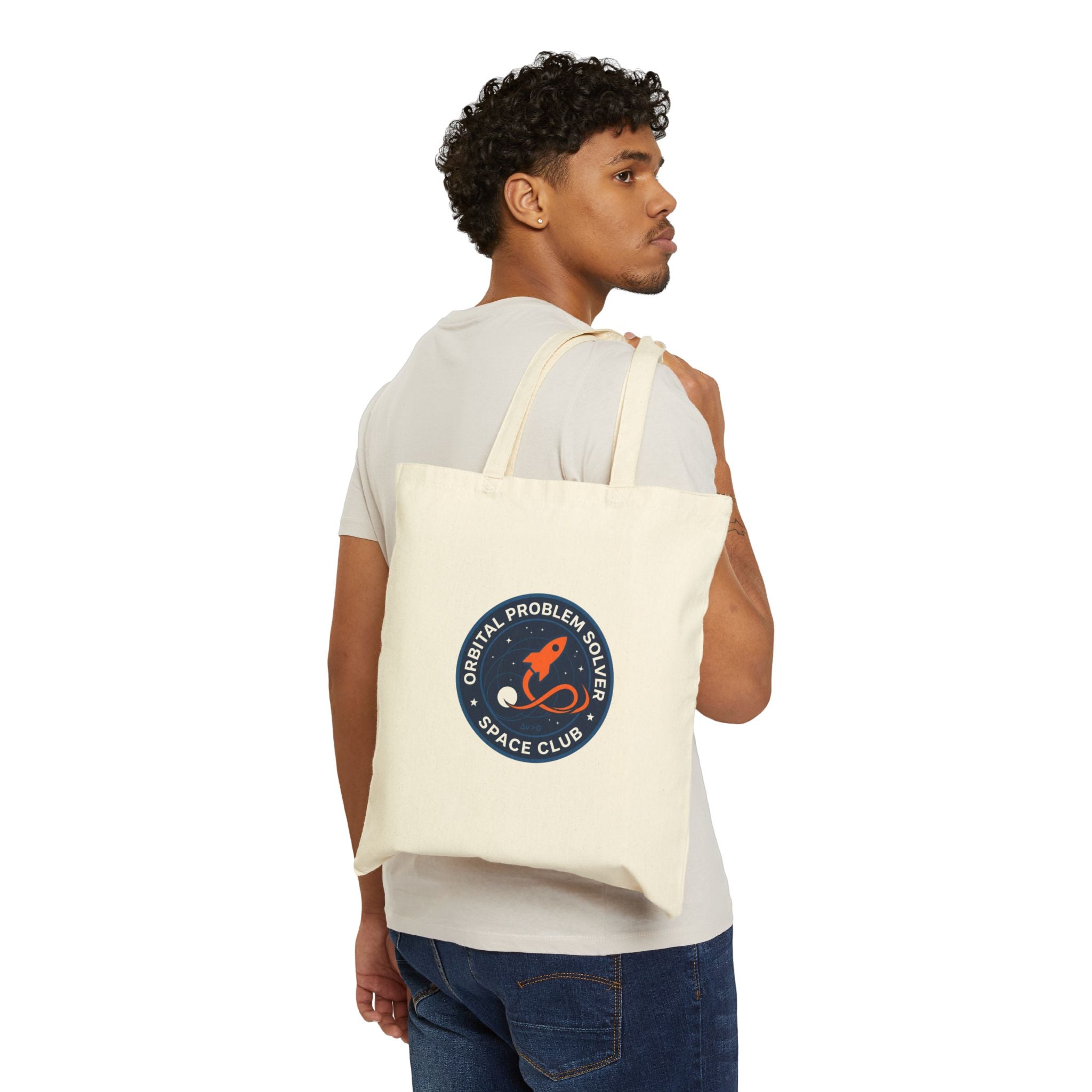 Cotton Tote Bag With Orbital Problem Solver Mission Patch For Space Club