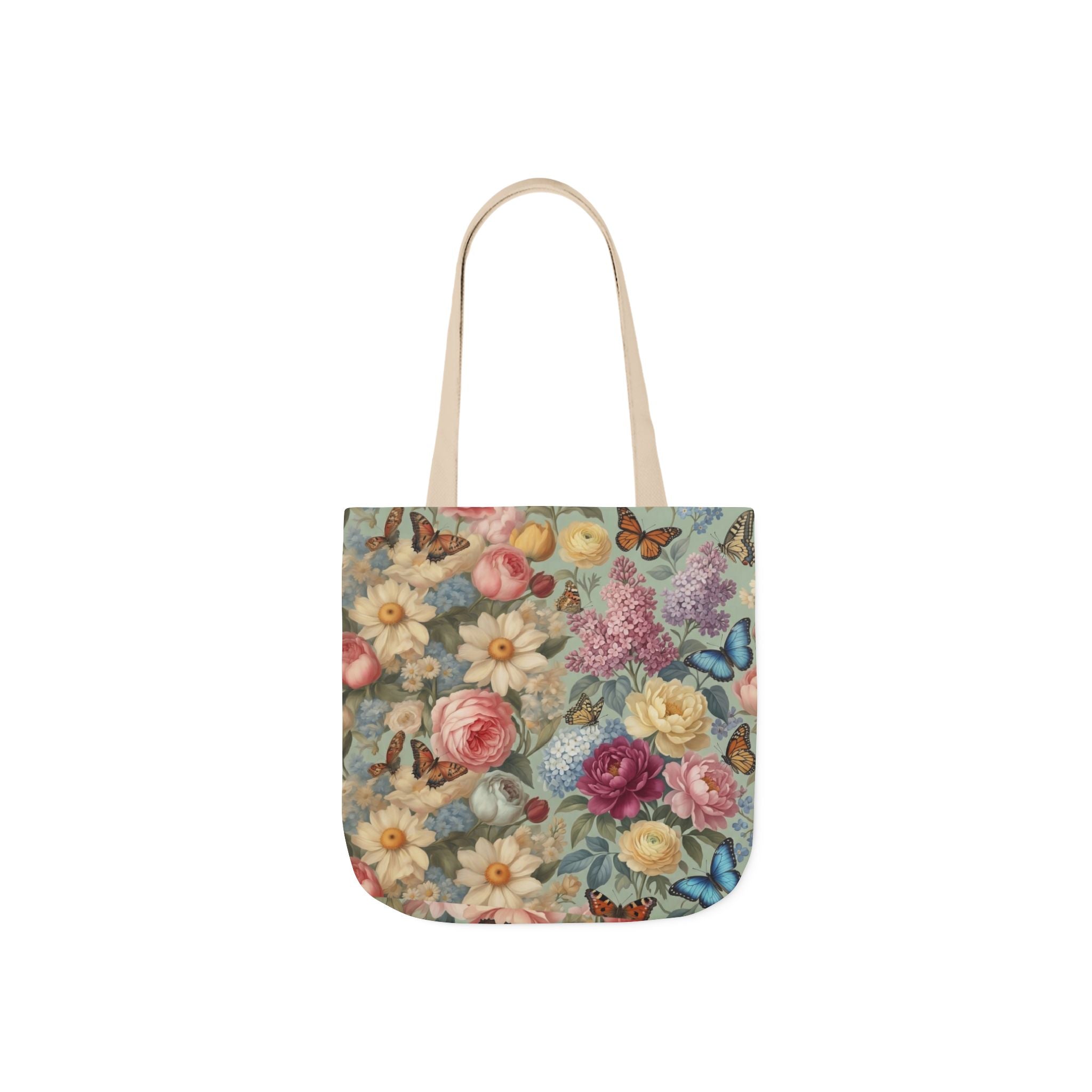 Original Art Vintage Floral Canvas Tote Bag — Butterflies & Roses Print