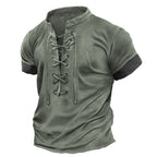 Retro V-Neck Tied Casual Short Sleeve T-Shirt for Men Plus Size Summer and Spring