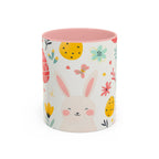 Easter Bunny Floral Accent Coffee Mug – Cute Pastel Eggs & Spring Flowers (11oz)