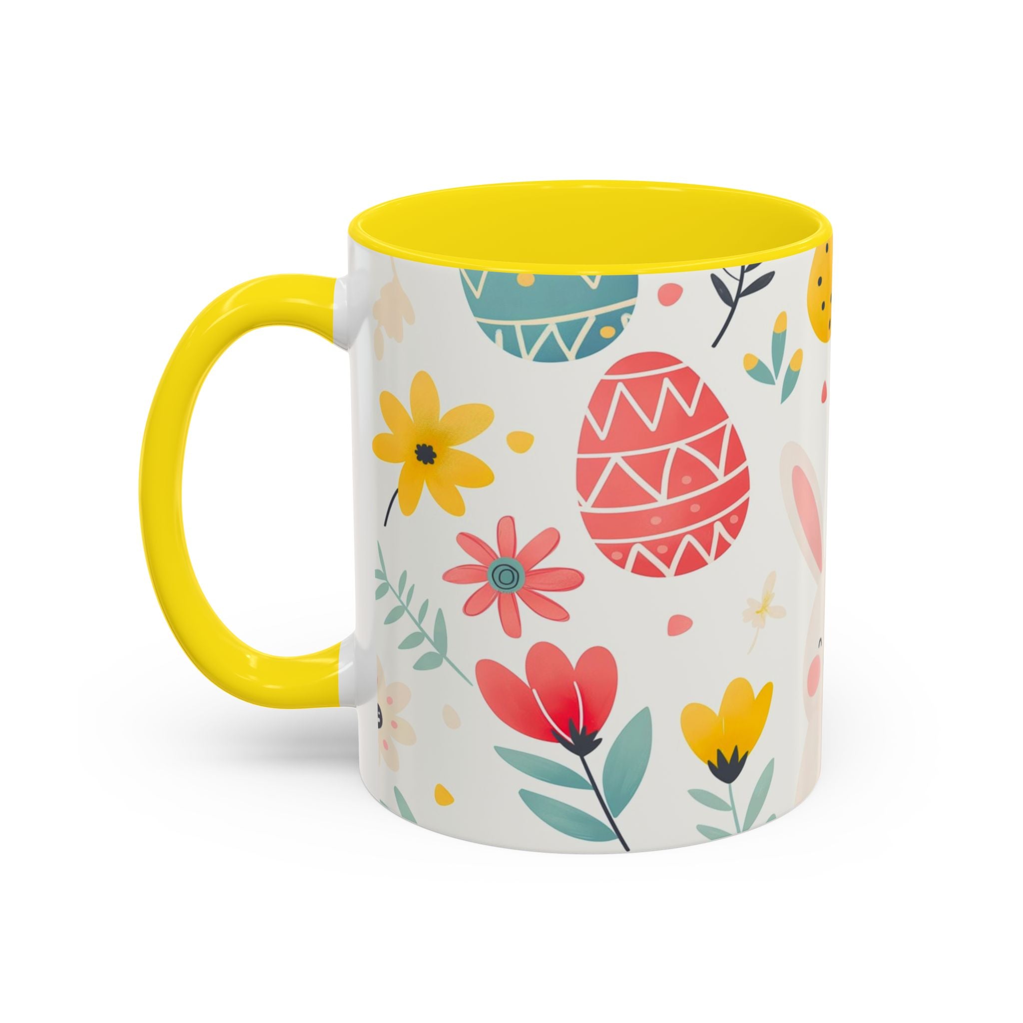 Easter Bunny Floral Accent Coffee Mug – Cute Pastel Eggs & Spring Flowers (11oz)