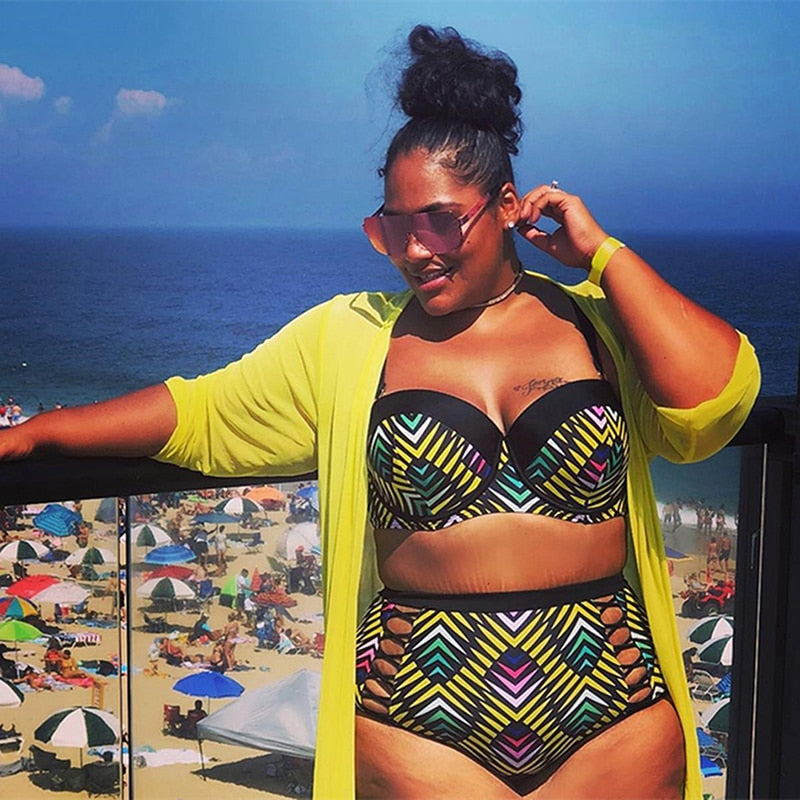 Plus Size Hollow-Out Push-Up Bikini Swimsuit