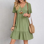 Summer European and American Plus Size Women's Skirts Loose Casual Short Sleeve Belted Elegant Large Size Dress