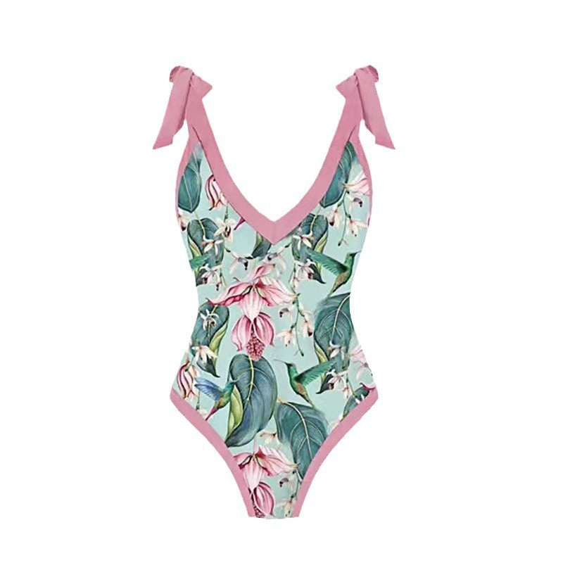 New one-piece women's swimwear digital printing French two-piece gauze skirt conservative swimsuit for women