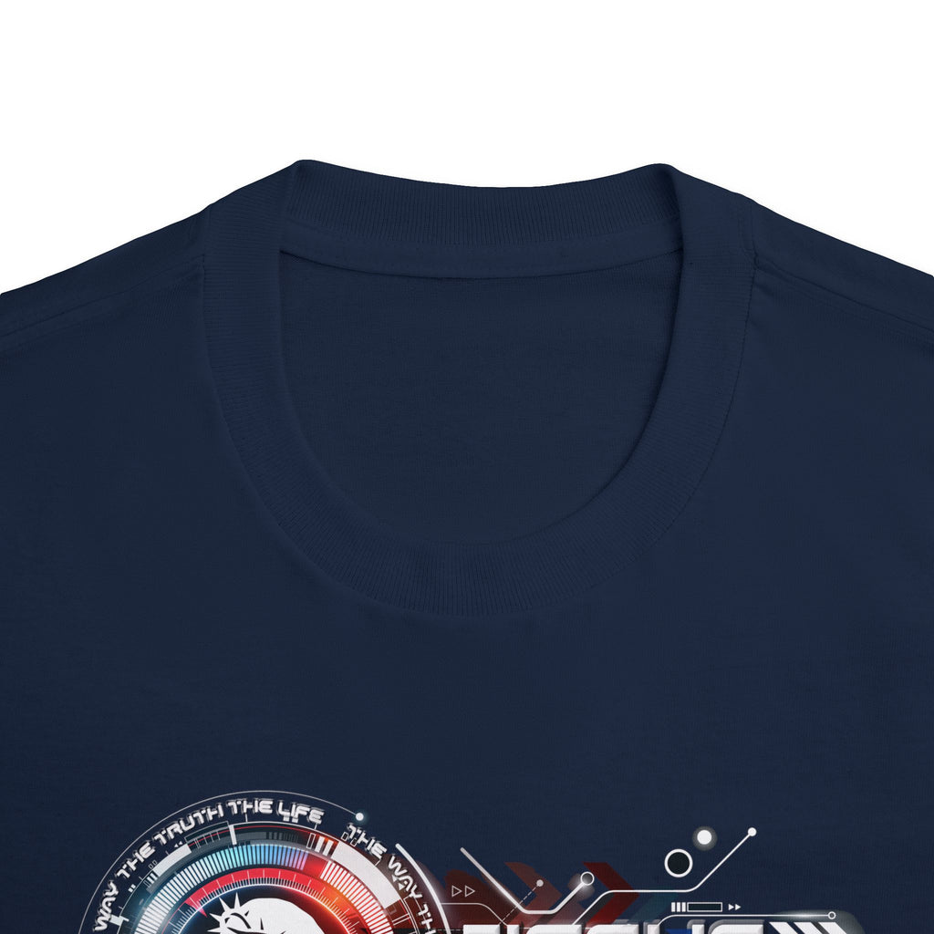 Mens Jesus Space Logo Original Art Tee — Retro Sci‑Fi Christian Graphic T‑Shirt